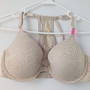 Victoria's Secret PINK Lightly Lined Lace Overlay Tan Beige Bra Size 34D NEW